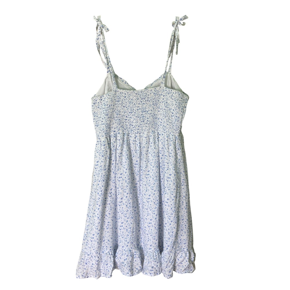 Hollister‎ Babydoll Mini Sundress White Blue Ditsy Floral Lined Ruffle (Size L) - Picture 5 of 14